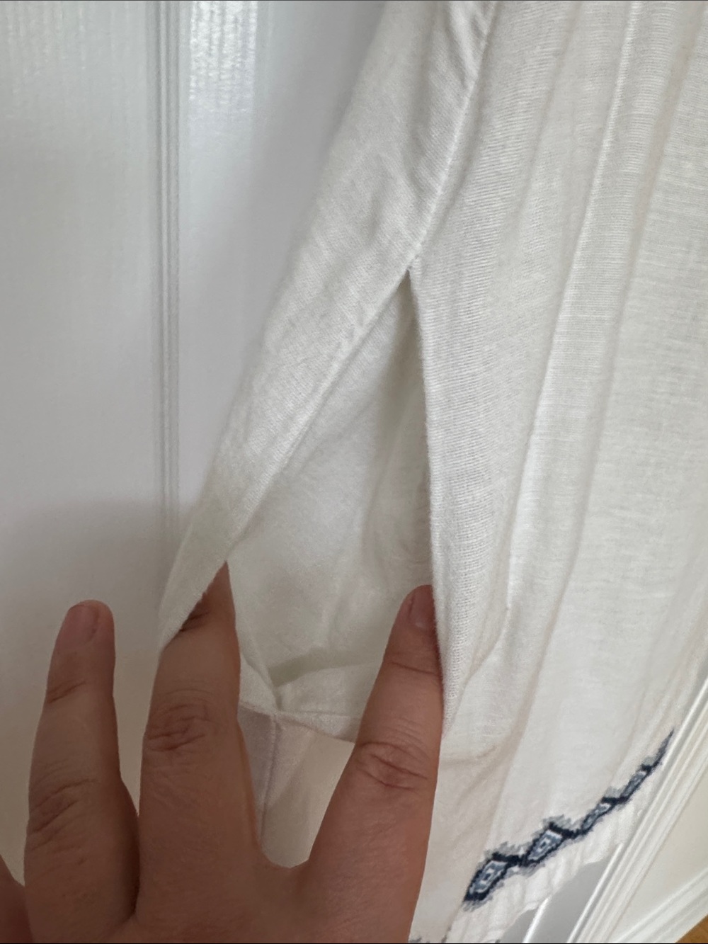 Lucky Brand White Top with Navy Geometric Embroidery - Picture 7 of 10